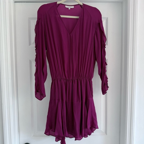 KARINA GRIMALDI Cranberry Purple Silk Long Sleeve Mini Dress M - Picture 3 of 10